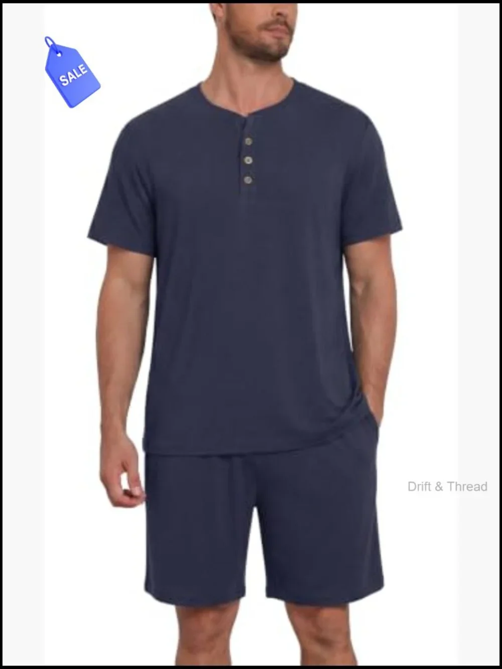 Men's Short Sleeve Henley Pajama Set 2 Piece Button Sleepwear Soft Lounge